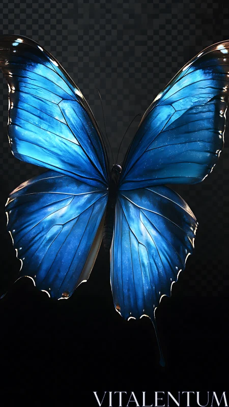 Radiant blue butterfly pauses in a quiet, softly lit moment