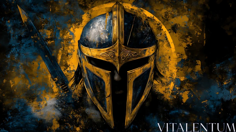 Golden-helmed warrior emerges from electric blue shadows