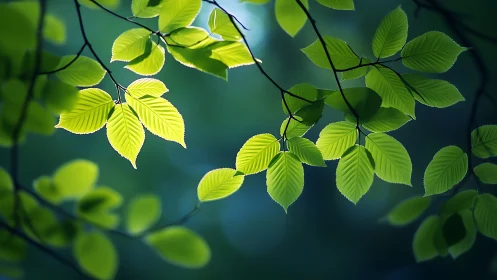 Sunlit Green Leaves in Nature, Soft Focus Botanical Photography.