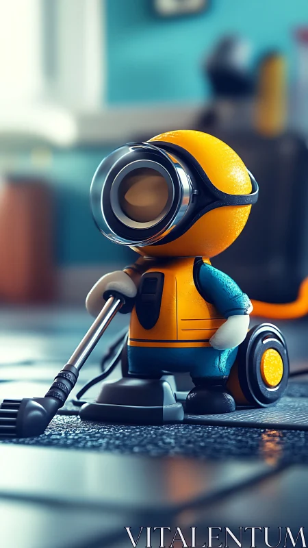 Tiny robot janitor polishes a glossy tiled floor indoors.