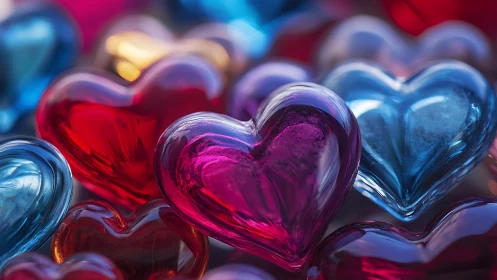 Luminescent Glass Hearts in Prismatic Color Array