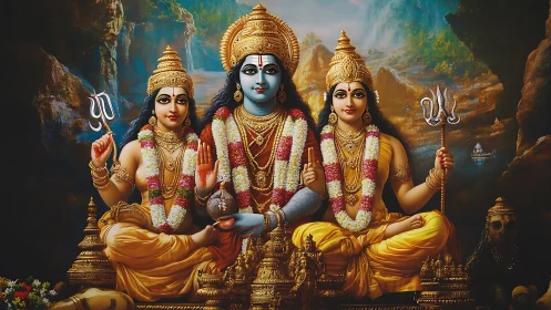 Sacred trinity in golden light and serene mountain calm.