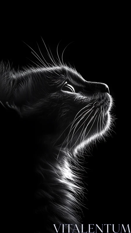 Feline profile rendered with high contrast monochromatic lighting technique.