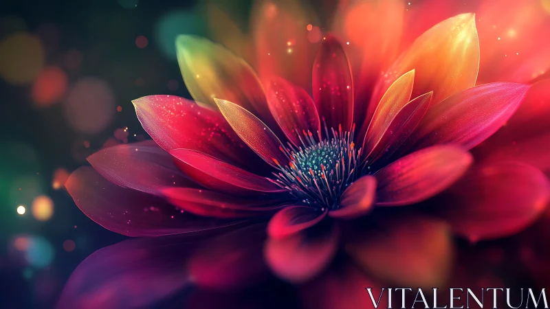 Digital Gerbera Daisy with Chromatic Gradient Petals and Luminous Bokeh.