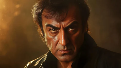 Male subject close-up portrait with strong frontal gaze.