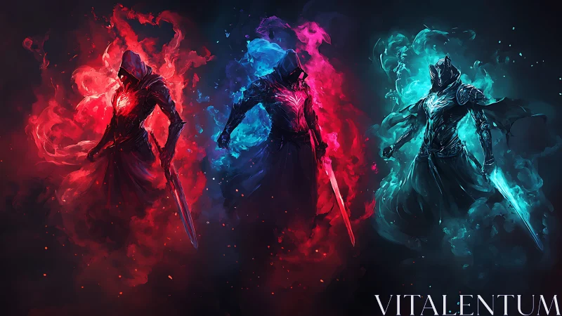 Elemental sword wraiths stride through fire and frost.