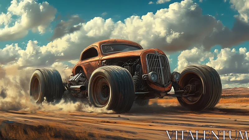 Desert-optimized rat rod with oversized off-road traction system.