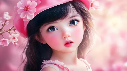 High-fidelity sakura portrait of wide-eyed child visage.