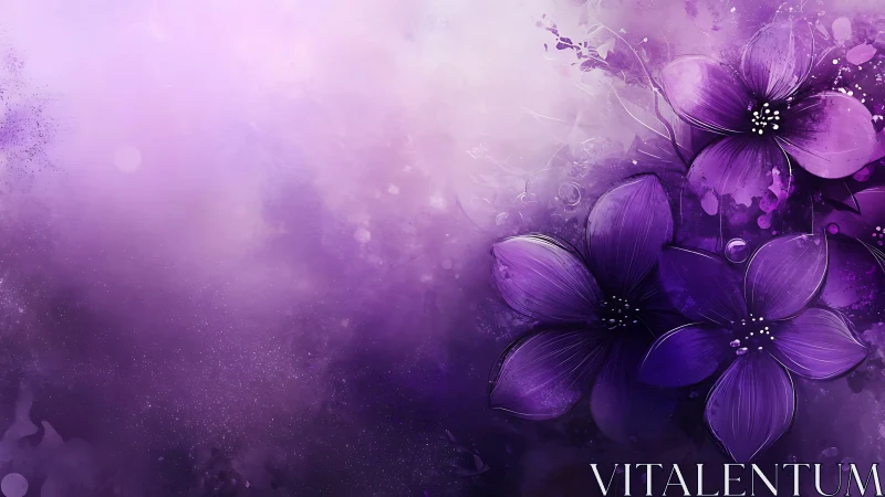 Floral composition with purple flowers against gradient background