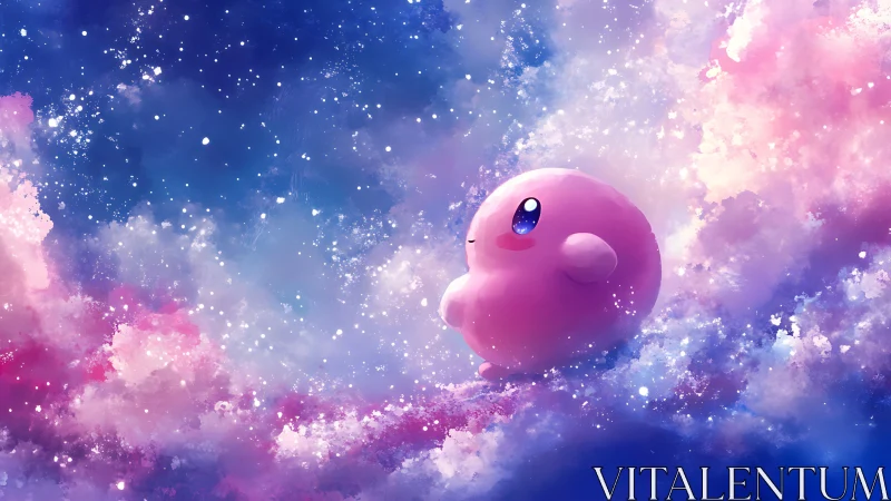 Pink star-shaped creature drifts gently through pastel cosmos