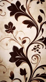 Ornamental sepia floral scrollwork with stylized vine arabesques