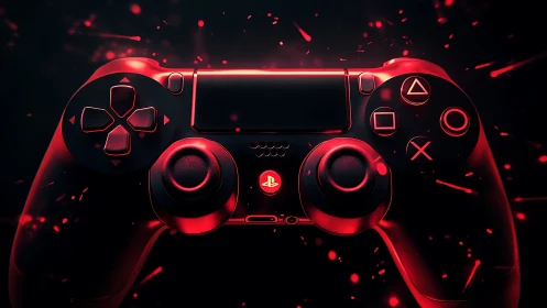 Neon-Lit Gaming Controller With Particle Explosion.