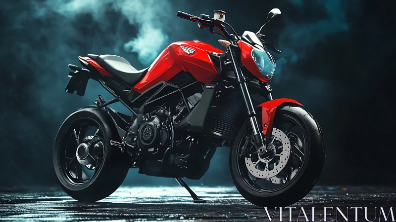 Bold red street motorcycle waits ready for a thrilling night ride