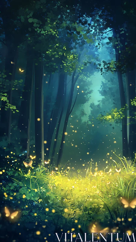 Bioluminescent Forest Pathway with Volumetric Light Particles