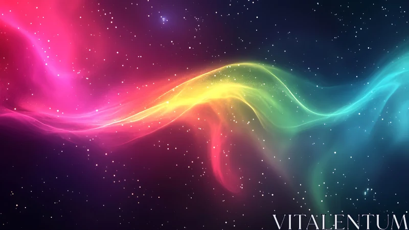 Chromatic nebula ribbon across deep starfield cosmos.