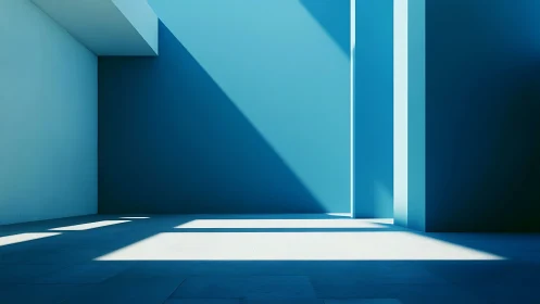 Modern architectural interior with geometric light and shadow play.