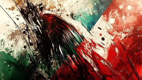 Diagonal tricolor abstraction with radial splatter vectors and motion