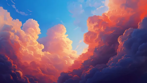 Sunlit cotton clouds drifting through a painted sky.