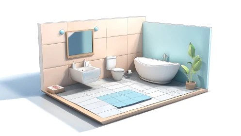 Bathroom 3D Render with Modern Fixtures and Minimalist Design