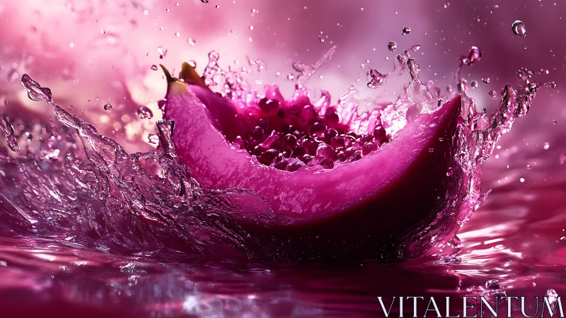 Dragonfruit slice explodes into a neon splash ballet