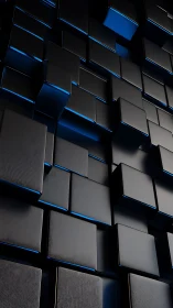 Stacked black cubes with subtle blue light accents.