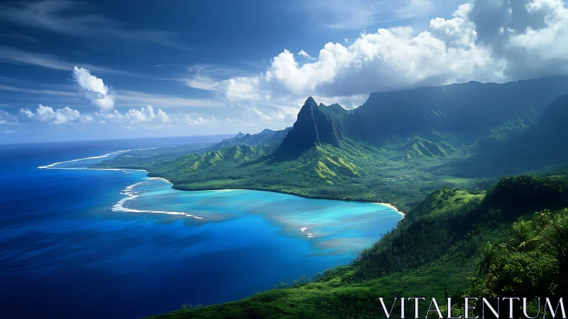 Molokai Coastline with Emerald Cliffs and Turquoise Lagoon.