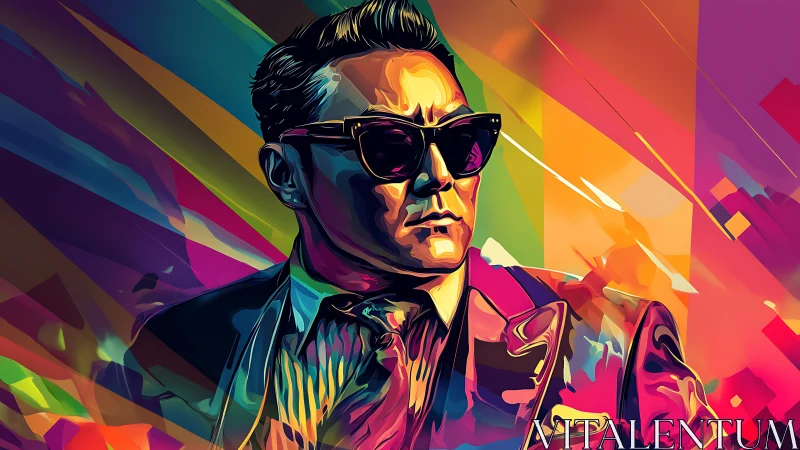 Confident man in vivid neon suit and sunglasses portrait.