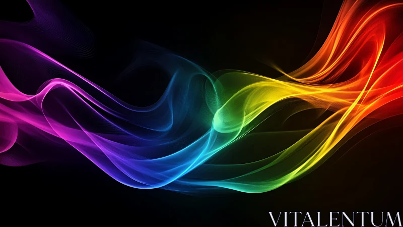 Colorful flowing light waves on dark gradient background.