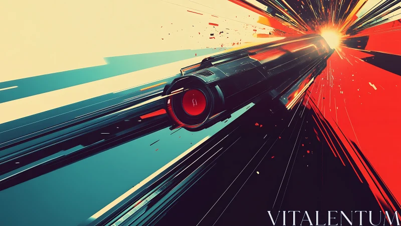 Futuristic starship bursts through abstract light and color