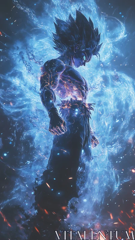 Electric blue warrior glowing with unstoppable inner power.