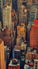 High-density urban canyon with thermally tinted skyscraper grid.