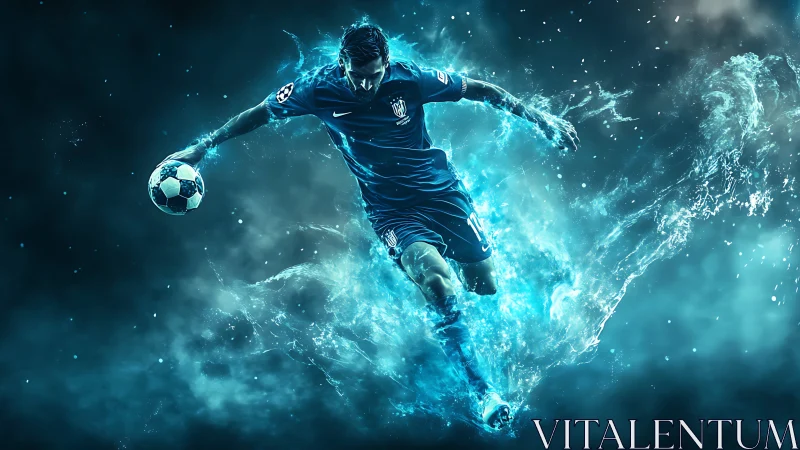 Digital rendering shows soccer player in motion with effects