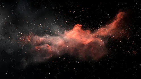 Red nebula cloud stretching across deep star field.