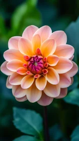 Pink Dahlia Bloom: Layered Petals and Golden Center Detail.