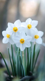 White daffodils with golden centers in soft focus.