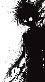 Shadowy ink figure steps from darkness with bold energy