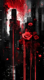 Scarlet Roses Dripping Over a Midnight Neon Skyline.