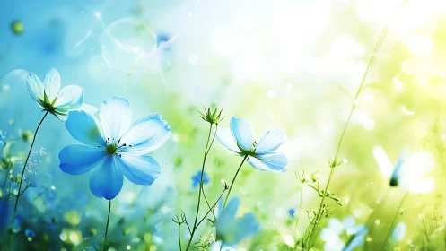 Delicate Cosmos Flowers Basking in Sunlight and Dreams.