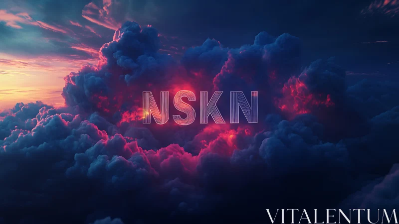 NSKN letterform overlay on illuminated digital cloud mass.