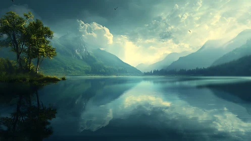 Cloud-draped mountains whisper softly into glassy lake mirrors