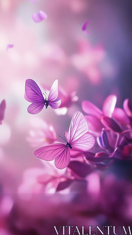 Bioluminescent-style magenta butterflies in shallow depth bokeh