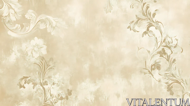Vintage beige floral damask pattern fills textured background