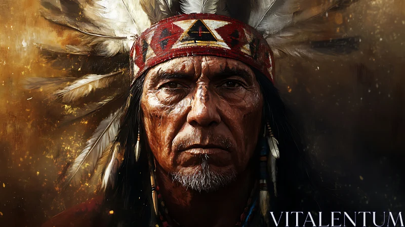 High-fidelity digital portrait of feathered headdress elder.