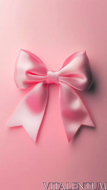 Cascading Ribbon Reverie: Soft Pink Bow Dances Against Monochromatic Canvas