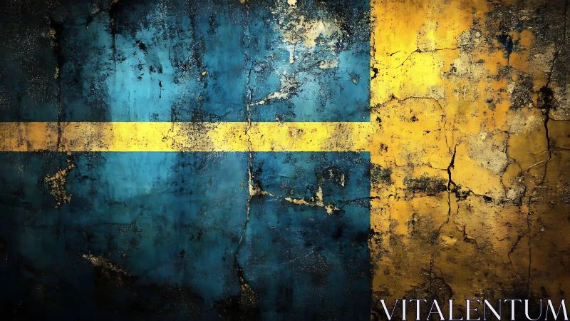 Weathered Nordic cross flag rendered as distressed wall surface
