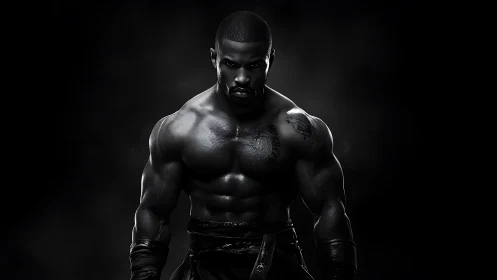 Shadowforged warrior emerges from the void in steel light.