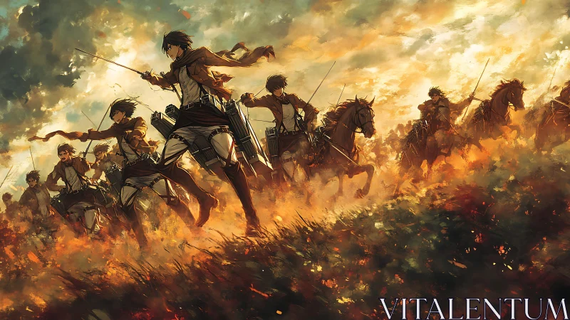 Parametric cavalry charge through incendiary grassland field.