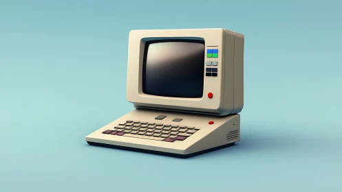 Vintage beige desktop computer sits on clean cyan surface