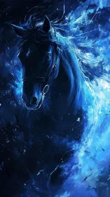 Midnight comet stallion racing through shattered starlight.