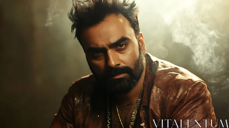 Smoldering portrait captures a bearded man in moody light